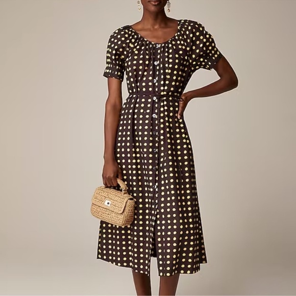 J. Crew Dresses & Skirts - NWT J. Crew Button-up Midi‎ Dress in Dot Cotton Poplin Size Medium Polka Dot